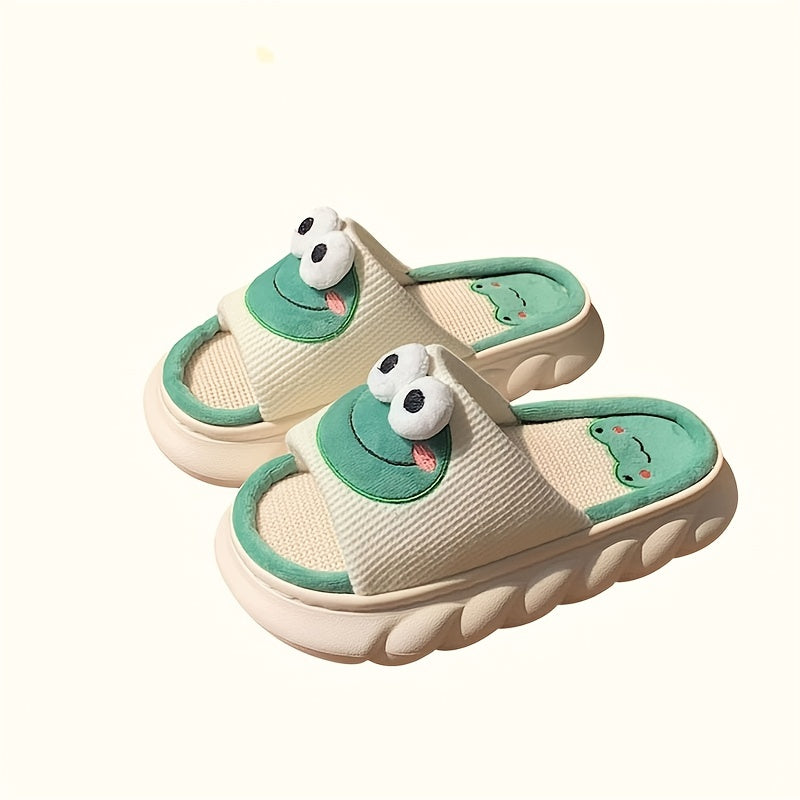 Men's Cute Frog Slides Anti-skid Slip On Open Back Slippers Elevator Shoes For Indoor Outdoor