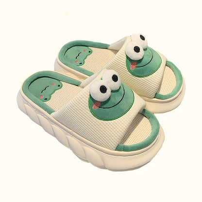 Men's Cute Frog Slides Anti-skid Slip On Open Back Slippers Elevator Shoes For Indoor Outdoor