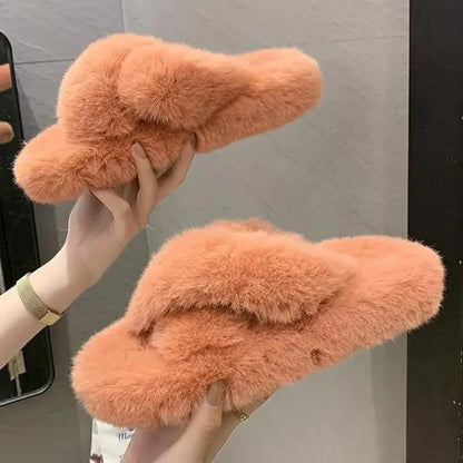 Summer Fluffy Raccoon Fur Slippers Shoes Women Fox Fur Flip Flop Flat Furry Fur Slides Outdoor Sandals Woman Amazing Shoes