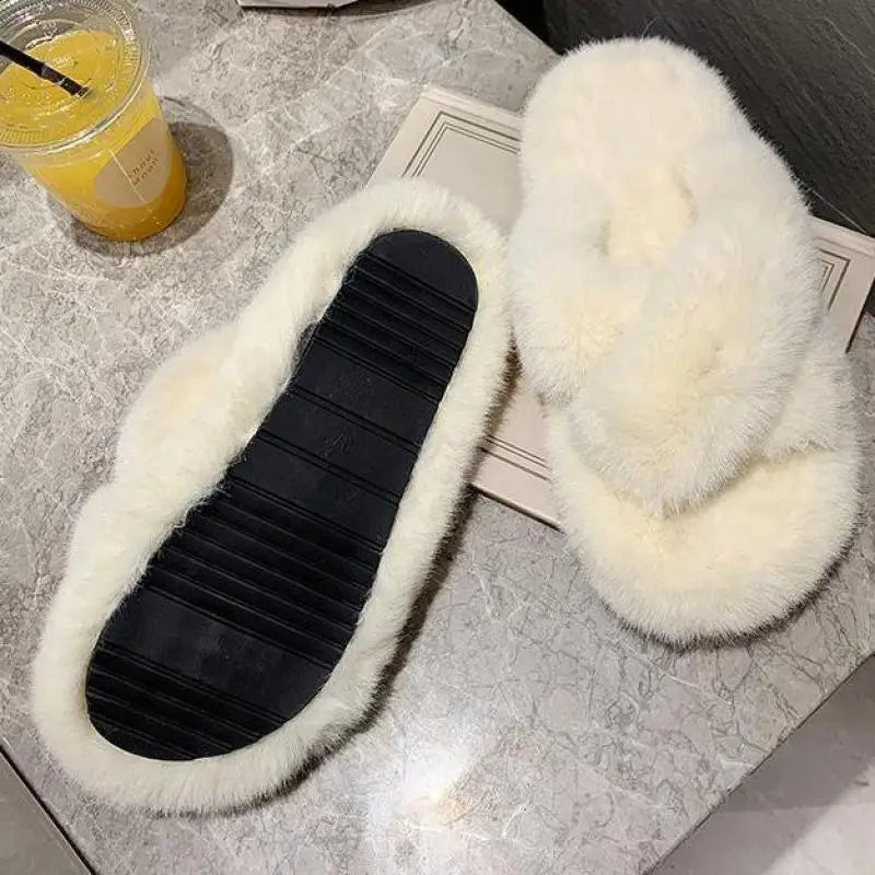 Summer Fluffy Raccoon Fur Slippers Shoes Women Fox Fur Flip Flop Flat Furry Fur Slides Outdoor Sandals Woman Amazing Shoes