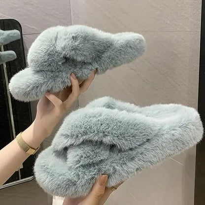 Summer Fluffy Raccoon Fur Slippers Shoes Women Fox Fur Flip Flop Flat Furry Fur Slides Outdoor Sandals Woman Amazing Shoes