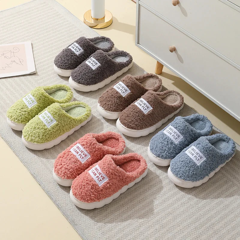 Warm Cotton Slippers For Men Winter Home Wear-Resistant Non-Slip Indoor Slides Couple Women Soft Shoes Men Couple Home Slippers