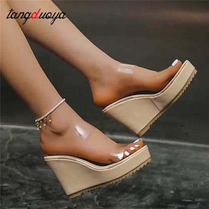 Women Slippers Platform Wedges Flip Flops Summer Casual Cozy Slides Designer Beach Dress Sandals 2022 Fashion transparent Slides