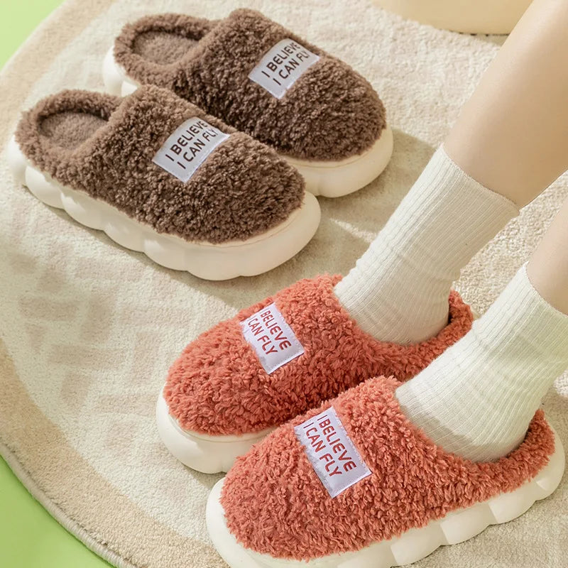 Warm Cotton Slippers For Men Winter Home Wear-Resistant Non-Slip Indoor Slides Couple Women Soft Shoes Men Couple Home Slippers