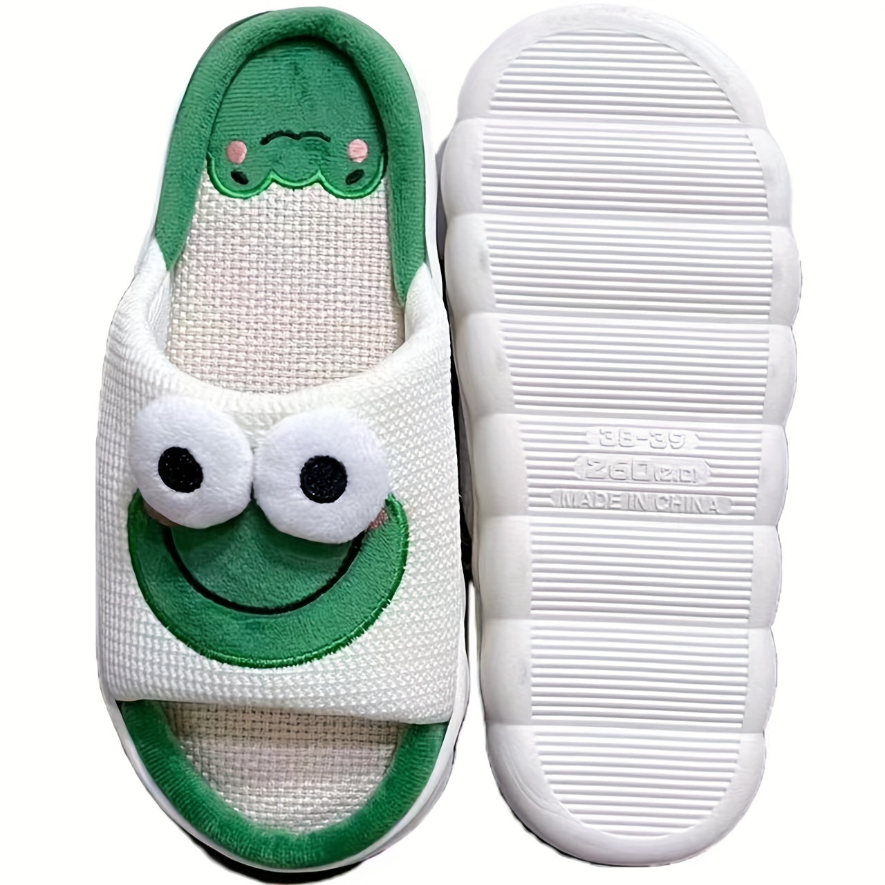 Men's Cartoon Frog Graphic Style Open Toe Home Slippers, Breathable Lightweight Non-slip Slippers With Linen Uppers For Indoor Walking,