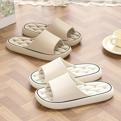 Simple Soft Sole Pillow Slides, Casual Open Toe Quick-drying Shoes, Comfortable Indoor Home Slides