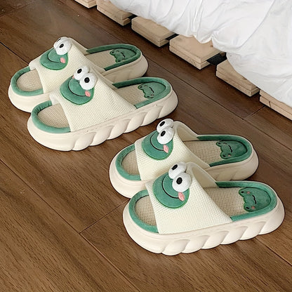 Men's Cute Frog Slides Anti-skid Slip On Open Back Slippers Elevator Shoes For Indoor Outdoor