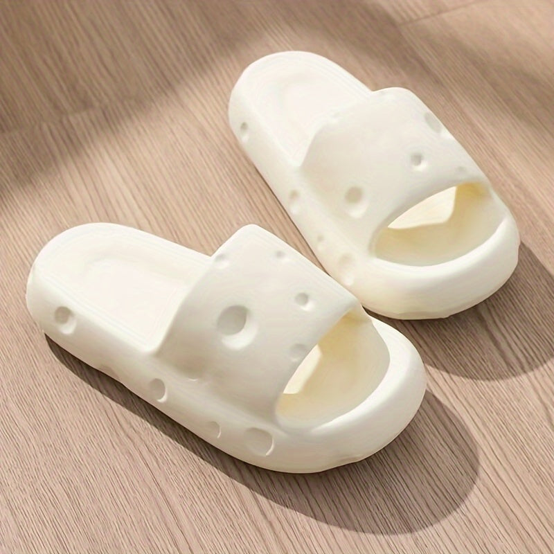 Women's Cute Cheese Pillow Slides, Solid Color Soft Sole Wear-resistant Shoes, Indoor & Outdoor Platform Slides