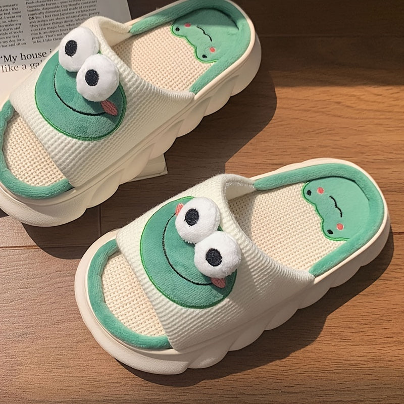 Men's Cute Frog Slides Anti-skid Slip On Open Back Slippers Elevator Shoes For Indoor Outdoor