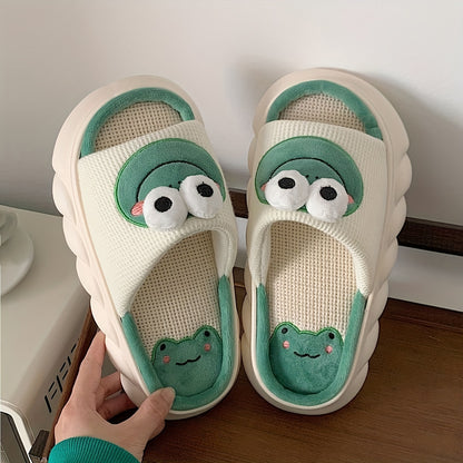 Men's Cute Frog Slides Anti-skid Slip On Open Back Slippers Elevator Shoes For Indoor Outdoor