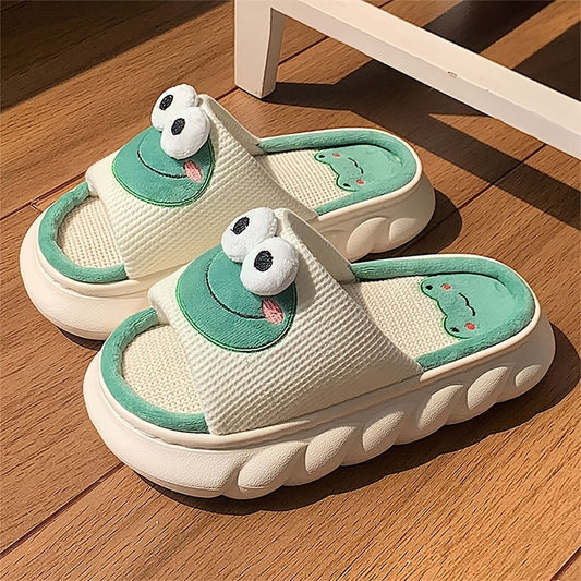 Men's Cute Frog Slides Anti-skid Slip On Open Back Slippers Elevator Shoes For Indoor Outdoor